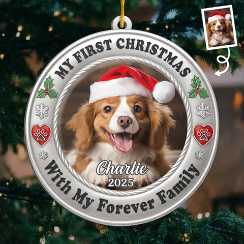 Custom Photo Metal Ornament - Personalized  Christmas Birthday Gifts For Dog Cat Lovers, Dog Dad And Mom, Cat Owners - Furever Family