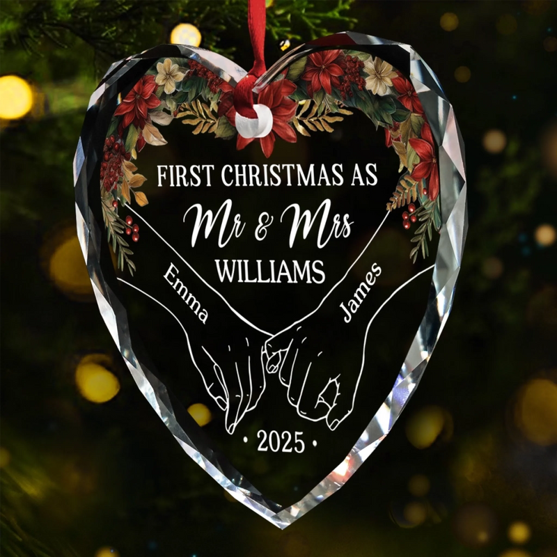 The Only Gift I Want This Year Is Your Presence - Couple Personalized Custom Heart Glass Ornament - Christmas Gift For Husband Wife, Anniversary, First Christmas