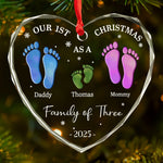 Custom Heart Glass Ornament - Personalized Christmas Birthday Gifts For Mom, Dad, Kids - Our First Christmas Together