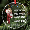 Custom Circle Glass Ornament - Personalized Anniversary Christmas Wedding Gifts For Husband And Wife, Him And Her - Our Forever Starts With A Kiss