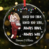 Custom Circle Glass Ornament - Personalized Anniversary Christmas Wedding Gifts For Husband And Wife, Him And Her - Our Forever Starts With A Kiss