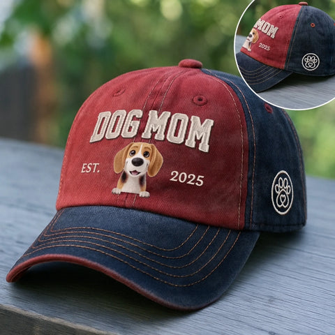 Custom Embroidered Effect Washed Denim Baseball Cap - Personalized Birthday Gifts For Dog Cat Lovers, Dog Dad And Mom, Cat Owners - Best Dog Mom Ever