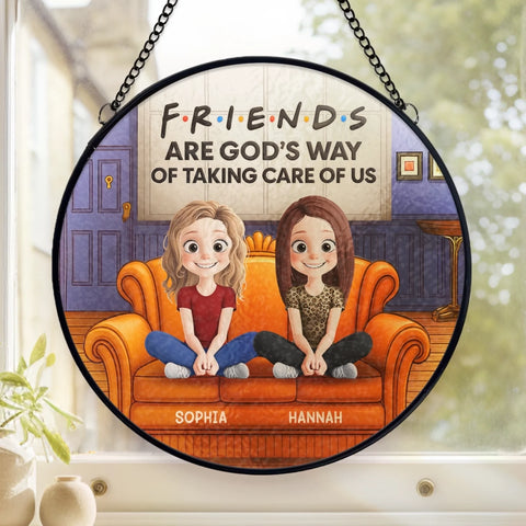 Custom Stained Glass Window Hanging Suncatcher - Personalized Best Friend Birthday Gifts For Women, Besties, Sisters, BFF - Because God Knew I Needed You