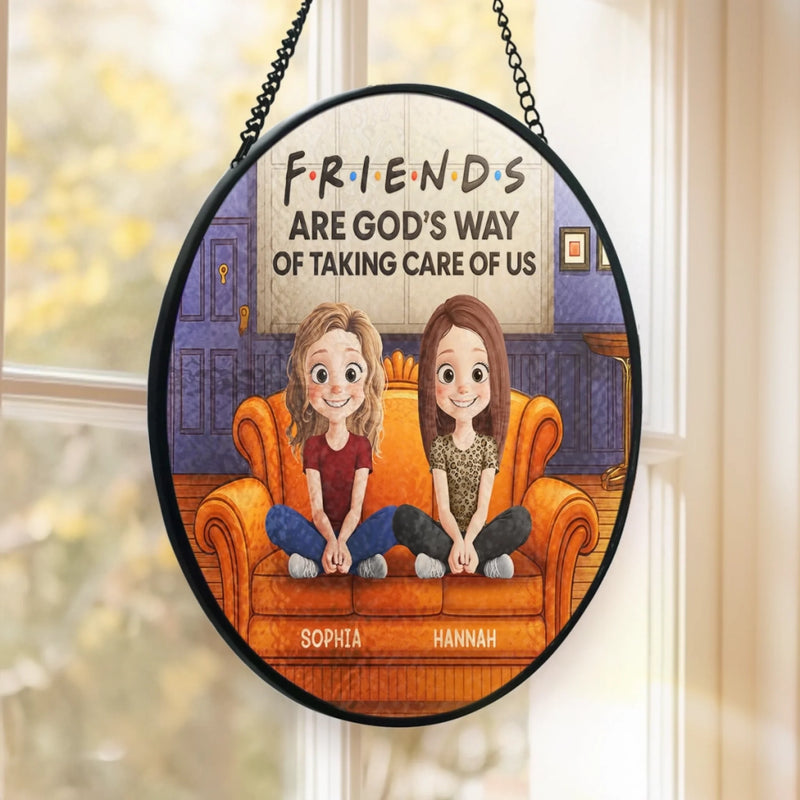 Custom Stained Glass Window Hanging Suncatcher - Personalized Best Friend Birthday Gifts For Women, Besties, Sisters, BFF - Because God Knew I Needed You
