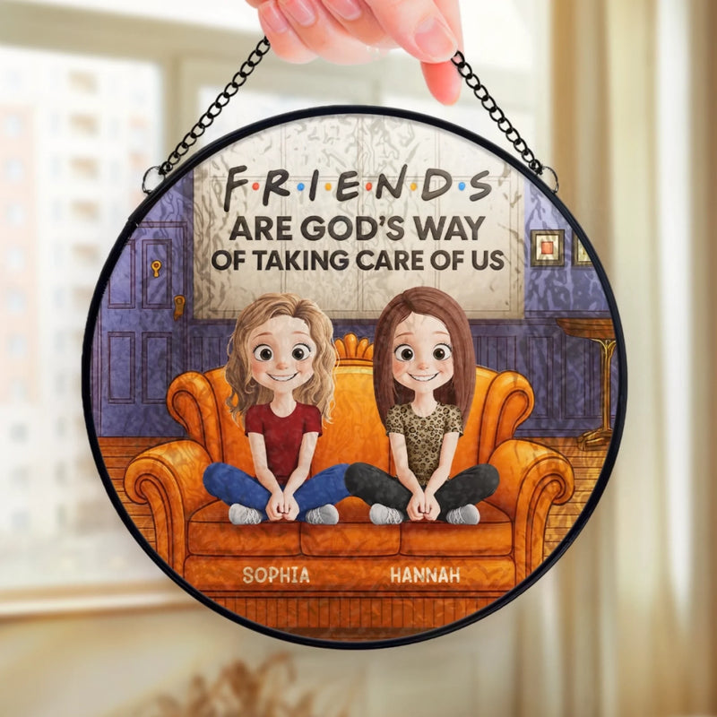 Custom Stained Glass Window Hanging Suncatcher - Personalized Best Friend Birthday Gifts For Women, Besties, Sisters, BFF - Because God Knew I Needed You