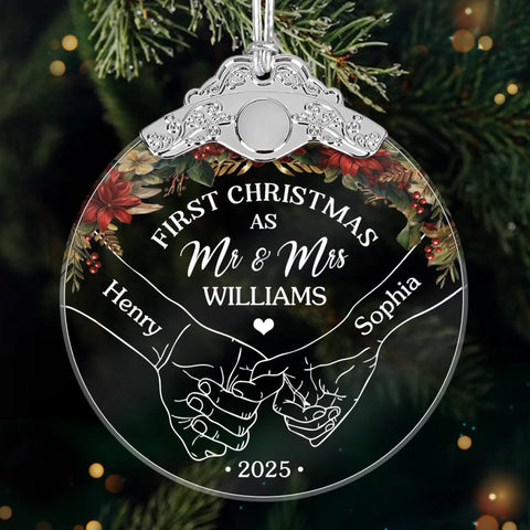 Custom Glass Ornament - Personalized Anniversary Christmas Wedding Gifts For Husband And Wife, Him And Her - Newlyweds’ First Christmas