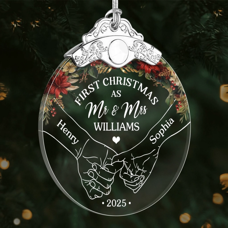 Custom Glass Ornament - Personalized Anniversary Christmas Wedding Gifts For Husband And Wife, Him And Her - Newlyweds’ First Christmas