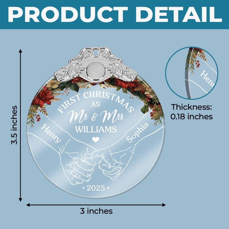 Custom Glass Ornament - Personalized Anniversary Christmas Wedding Gifts For Husband And Wife, Him And Her - Newlyweds’ First Christmas