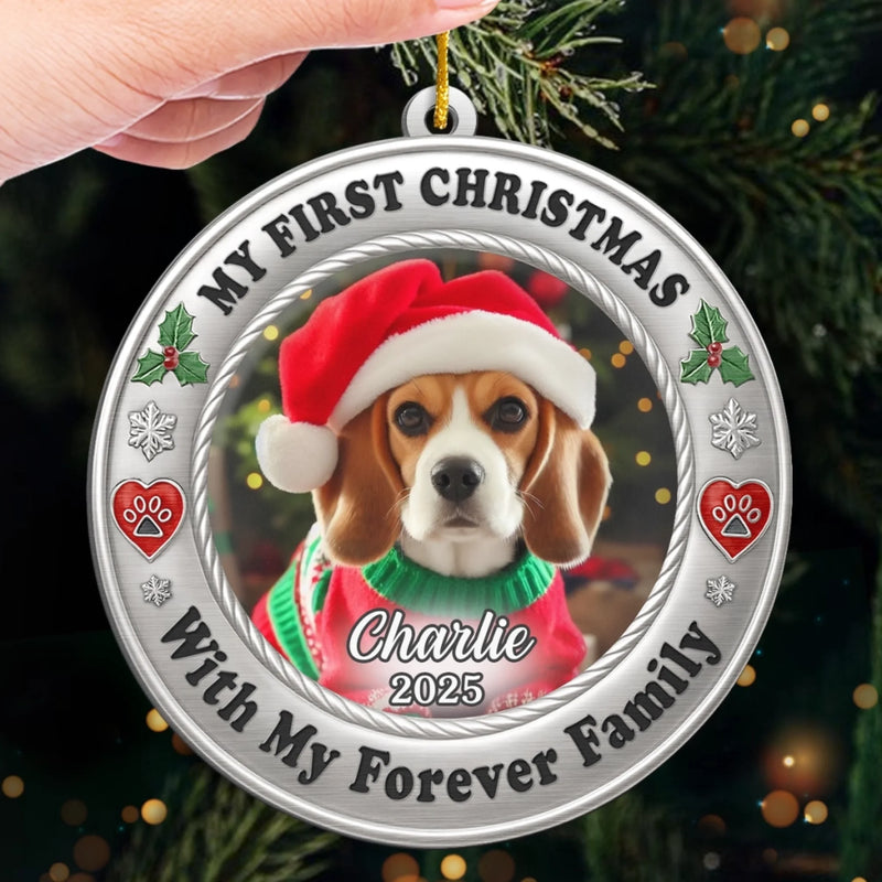 Custom Photo Metal Ornament - Personalized  Christmas Birthday Gifts For Dog Cat Lovers, Dog Dad And Mom, Cat Owners - Furever Family