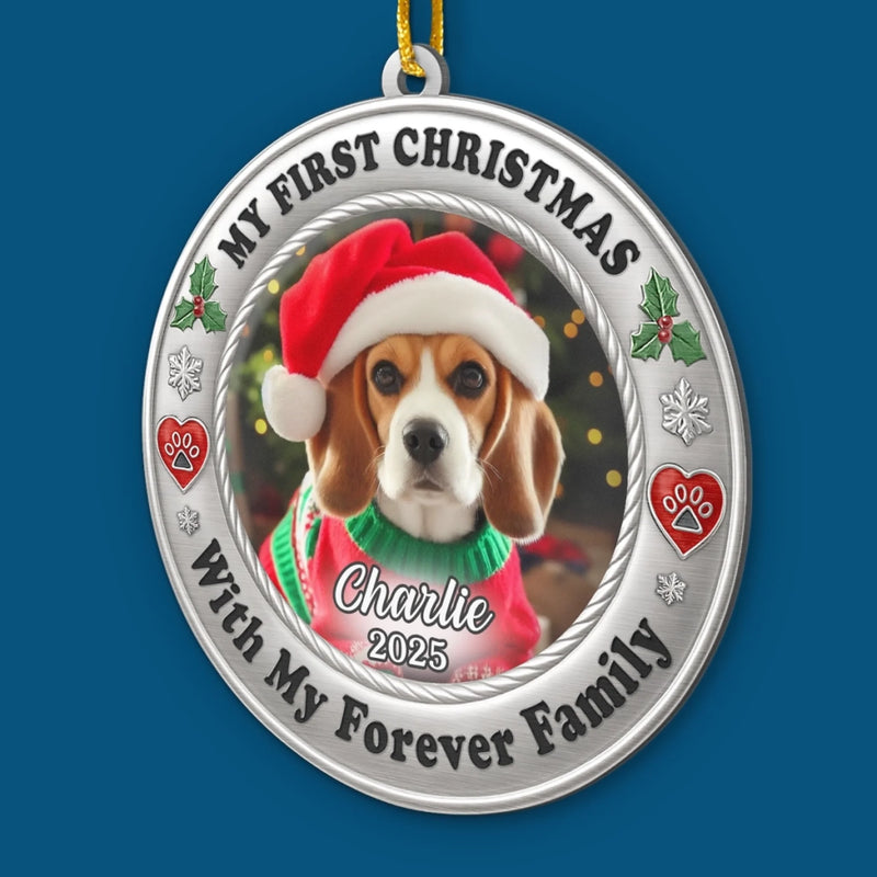 Custom Photo Metal Ornament - Personalized  Christmas Birthday Gifts For Dog Cat Lovers, Dog Dad And Mom, Cat Owners - Furever Family