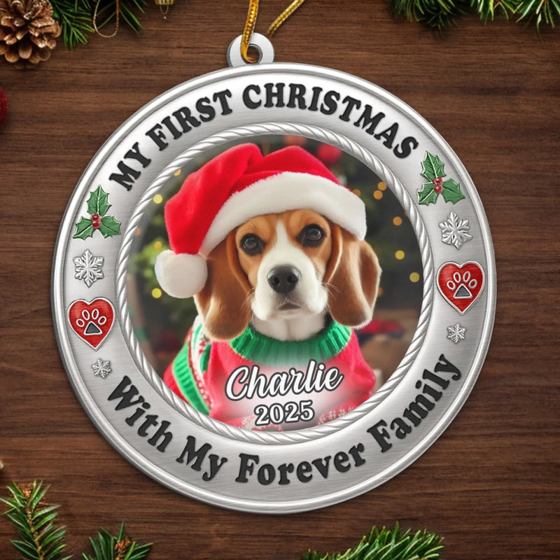 Custom Photo Metal Ornament - Personalized  Christmas Birthday Gifts For Dog Cat Lovers, Dog Dad And Mom, Cat Owners - Furever Family