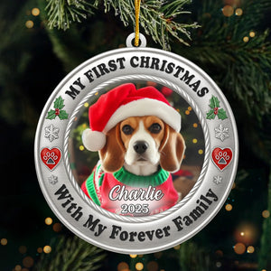 Custom Photo Metal Ornament - Personalized  Christmas Birthday Gifts For Dog Cat Lovers, Dog Dad And Mom, Cat Owners - Furever Family