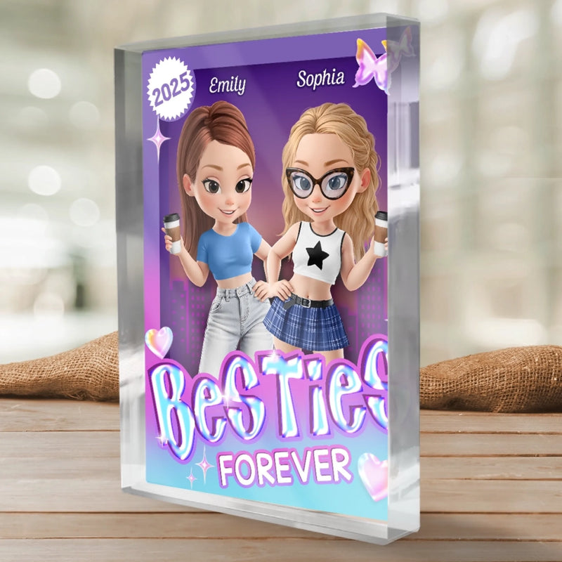 Custom Rectangle Shaped Acrylic Plaque - Personalized Best Friend Birthday Gifts For Women, Besties, Sisters, BFF - Besties Forever Stronger Together