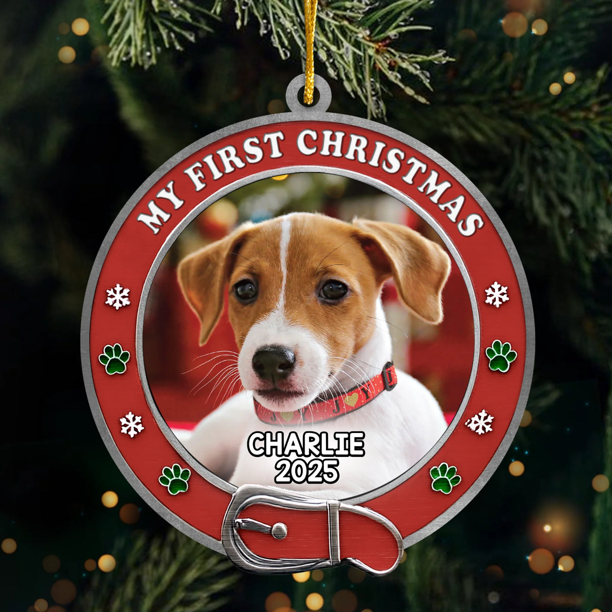 Custom Photo Metal Ornament - Personalized  Christmas Birthday Gifts For Dog Cat Lovers, Dog Dad And Mom, Cat Owners - New Paws, New Joy