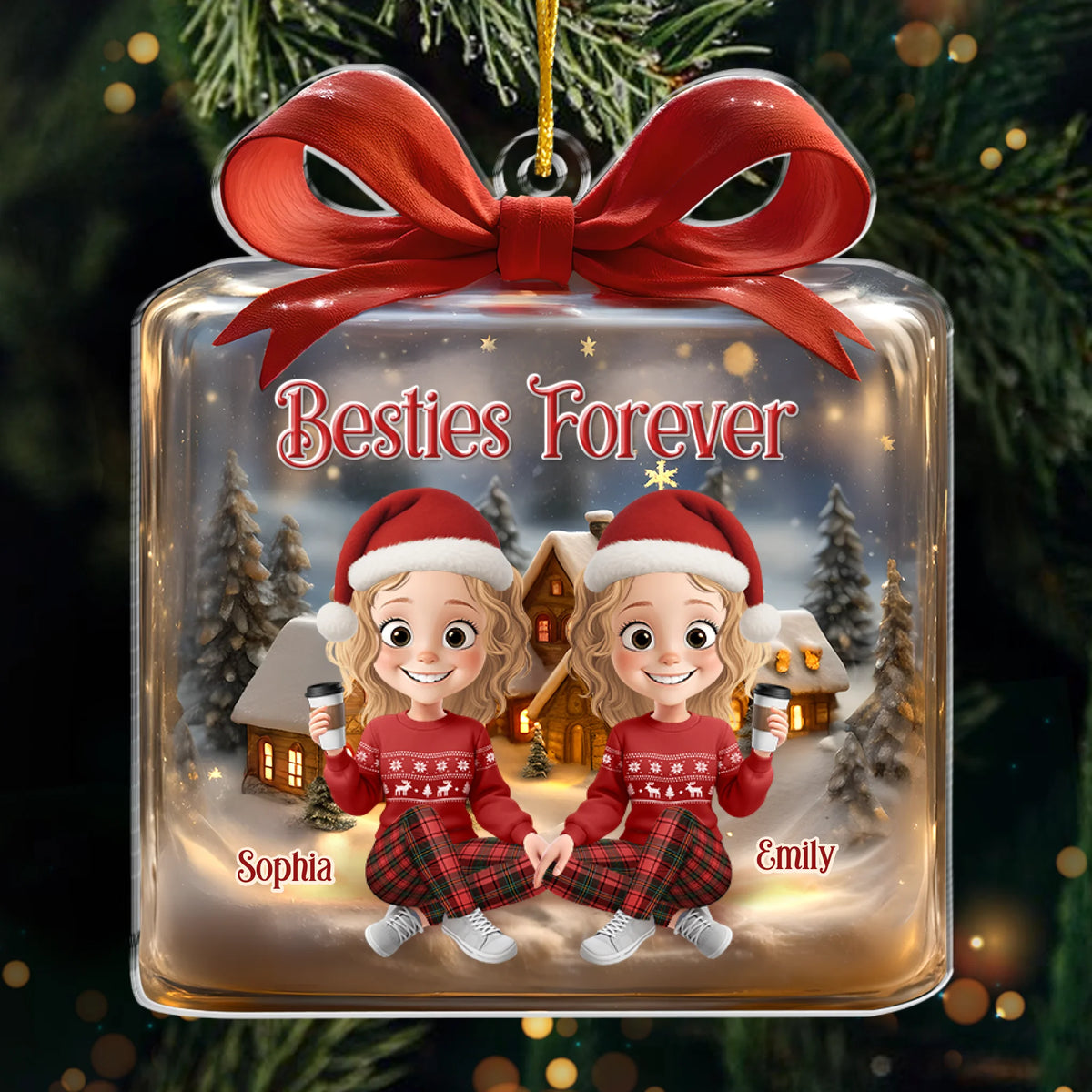 Custom Acrylic Ornament - Personalized Christmas Best Friend Birthday Gifts For Women, Besties, Sisters, BFF - Besties Forever Holiday Cheer
