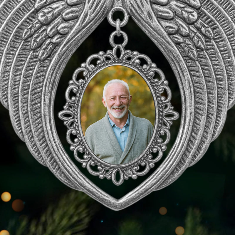 Custom Photo Metal Angel Wings Ornament - Personalized Memorial Sympathy Gifts For Loss Of Mom, Dad - Forever In Our Hearts