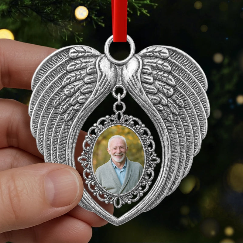 Custom Photo Metal Angel Wings Ornament - Personalized Memorial Sympathy Gifts For Loss Of Mom, Dad - Forever In Our Hearts