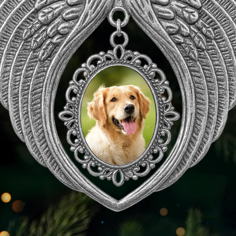 Custom Photo Metal Angel Wings Ornament - Personalized Pet Memorial Sympathy Gifts For Dogs, Cats - Your Paws Left Prints On Our Souls