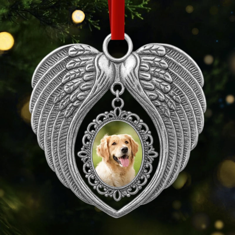 Custom Photo Metal Angel Wings Ornament - Personalized Pet Memorial Sympathy Gifts For Dogs, Cats - Your Paws Left Prints On Our Souls