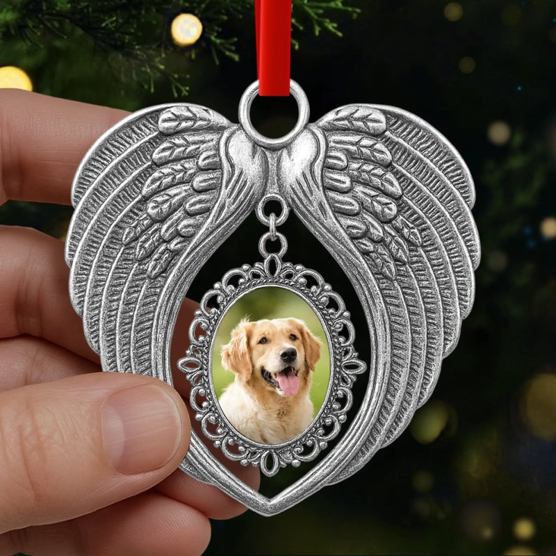 Custom Photo Metal Angel Wings Ornament - Personalized Pet Memorial Sympathy Gifts For Dogs, Cats - Your Paws Left Prints On Our Souls
