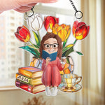Custom Window Hanging Suncatcher Ornament - Personalized Bookish Gifts For Book Lovers, Bookworms, Readers - Flower Power, Book Hour