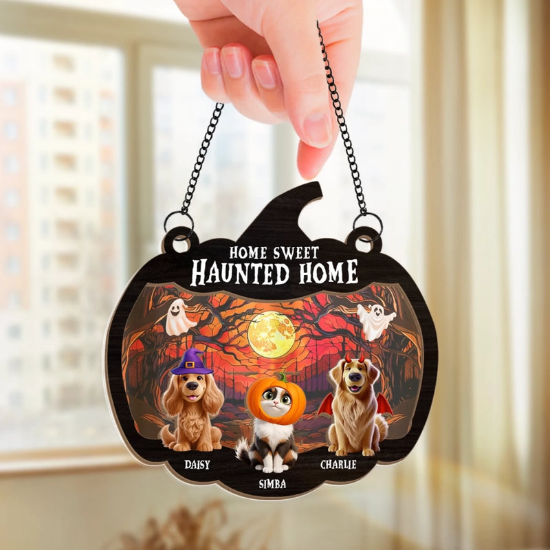 Custom Window Hanging Suncatcher Ornament - Personalized Halloween Birthday Gifts For Dog Cat Lovers, Dog Dad And Mom, Cat Owners - Welcome To Our Spooky Squad
