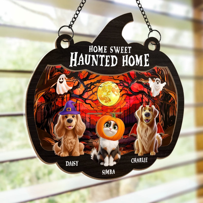 Custom Window Hanging Suncatcher Ornament - Personalized Halloween Birthday Gifts For Dog Cat Lovers, Dog Dad And Mom, Cat Owners - Welcome To Our Spooky Squad