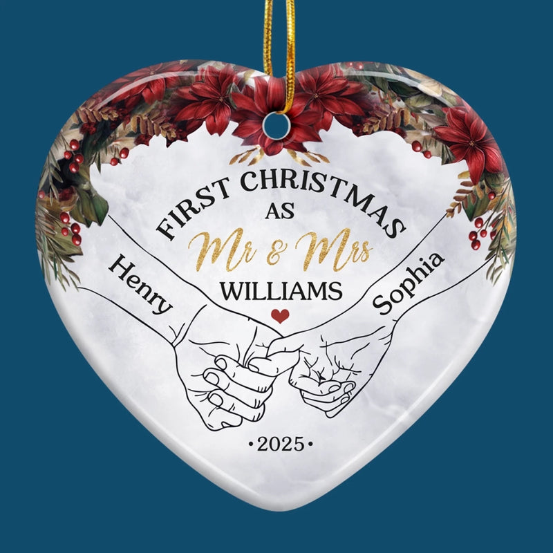 Custom Ceramic Ornament - Personalized Anniversary Christmas Wedding Gifts For Husband And Wife, Him And Her -  Forever Begins This Christmas