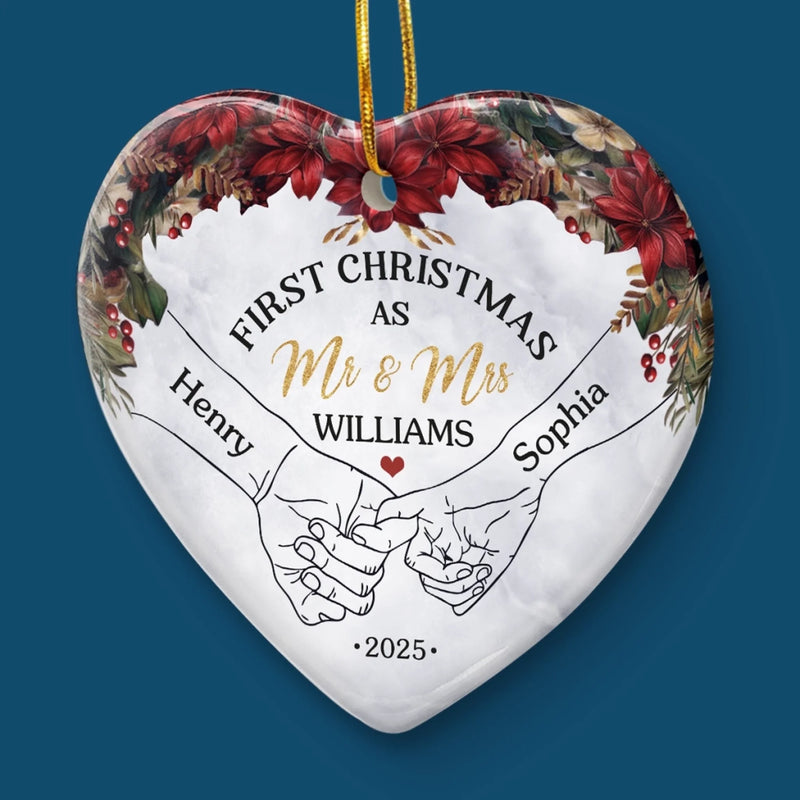 Custom Ceramic Ornament - Personalized Anniversary Christmas Wedding Gifts For Husband And Wife, Him And Her -  Forever Begins This Christmas
