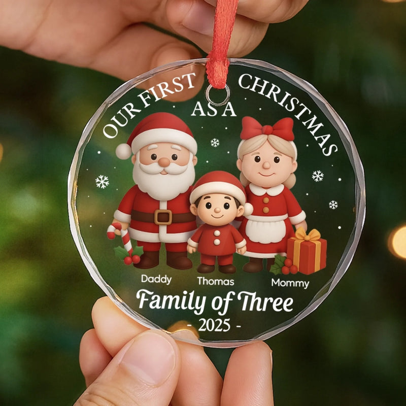 Custom Circle Glass Ornament - Personalized Christmas Birthday Gifts For Mom, Dad, Kids - The Joy of Our First Christmas