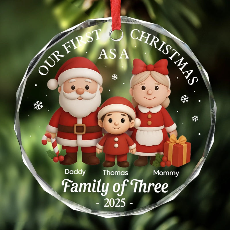 Custom Circle Glass Ornament - Personalized Christmas Birthday Gifts For Mom, Dad, Kids - The Joy of Our First Christmas