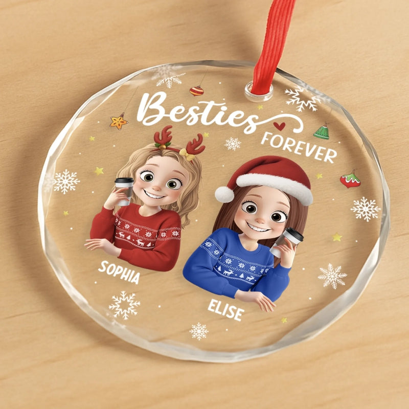 Custom Circle Glass Ornament - Personalized Christmas Best Friend Birthday Gifts For Women, Besties, Sisters, BFF - Friendship Is The Gift That Lasts