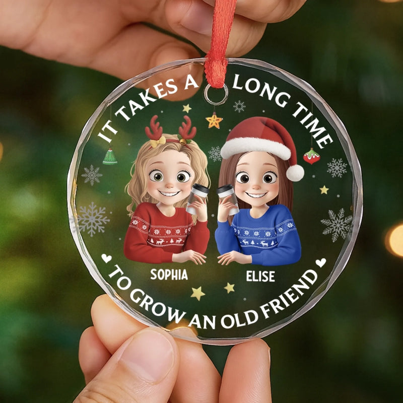 Custom Circle Glass Ornament - Personalized Christmas Best Friend Birthday Gifts For Women, Besties, Sisters, BFF - Together Since Forever