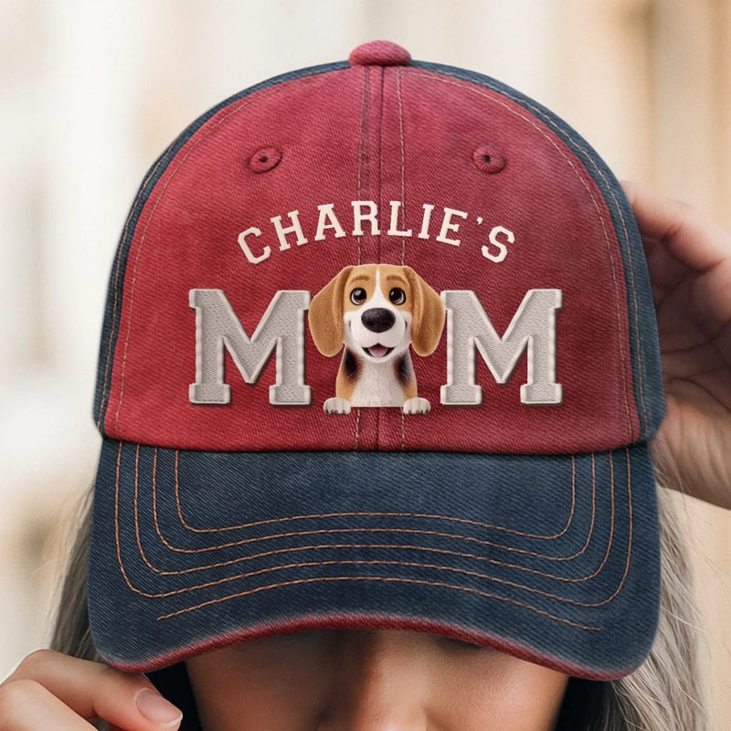 Custom Embroidered Effect Washed Denim Baseball Cap - Personalized Birthday Gifts For Dog Cat Lovers, Dog Dad And Mom, Cat Owners - Proud Dog Mom