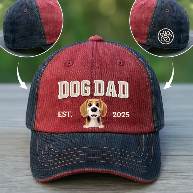 Custom Embroidered Effect Washed Denim Baseball Cap - Personalized Birthday Gifts For Dog Cat Lovers, Dog Dad And Mom, Cat Owners - Best Dog Mom Ever