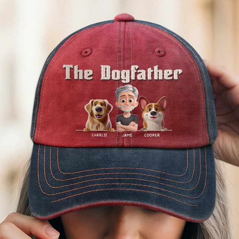 Custom Embroidered Effect Washed Denim Baseball Cap - Personalized Birthday Gifts For Dog Lovers, Dog Dad And Mom - Boss Of The Fur Squad