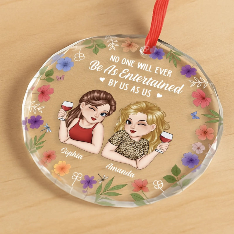 Custom Circle Glass Ornament - Personalized Christmas Best Friend Birthday Gifts For Women, Besties, Sisters, BFF - Built Different, But Still Besties
