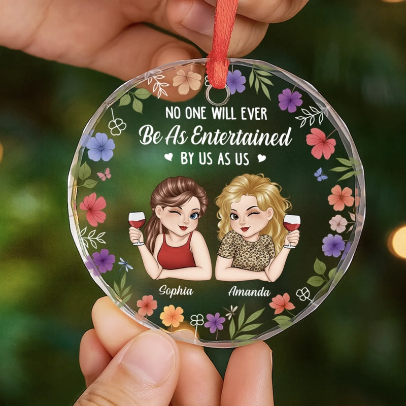Custom Circle Glass Ornament - Personalized Christmas Best Friend Birthday Gifts For Women, Besties, Sisters, BFF - Built Different, But Still Besties