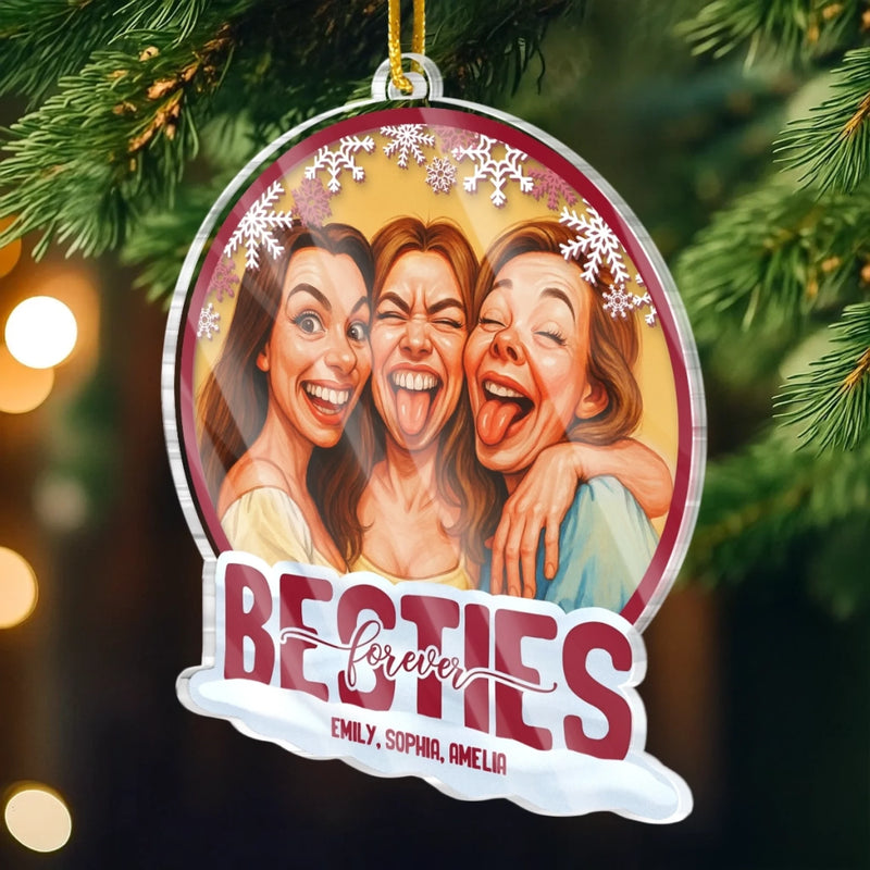 Custom Photo Funny Caricature Acrylic Ornament - Personalized Christmas Best Friend Birthday Gifts For Women, Besties, Sisters, BFF - Forever Connected