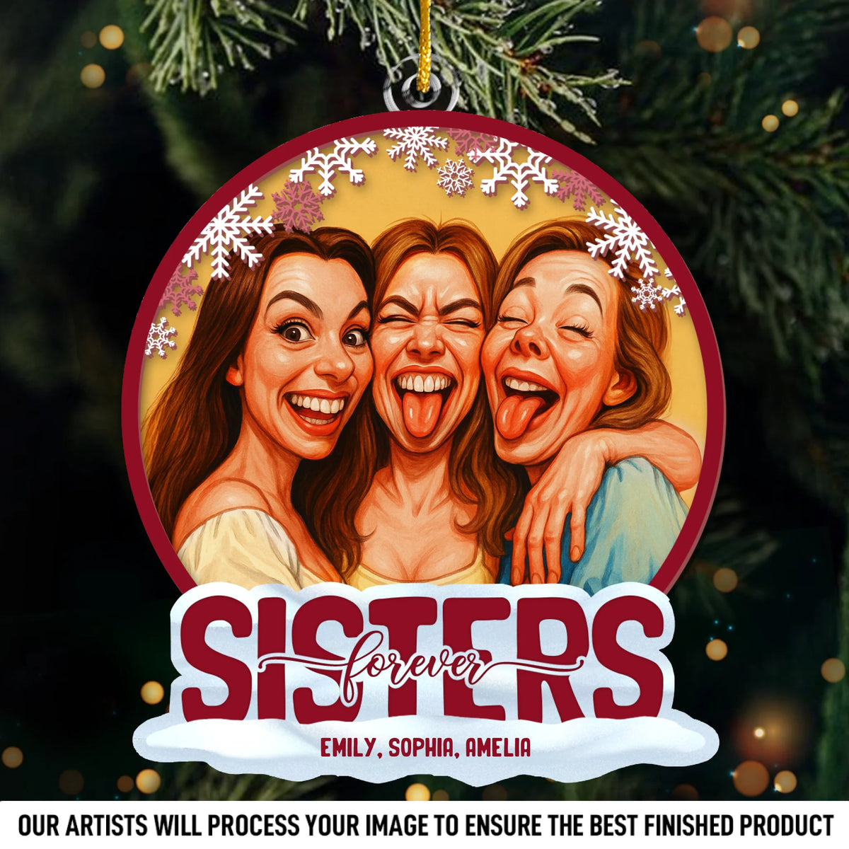 Custom Photo Funny Caricature Acrylic Ornament - Personalized Christmas Best Friend Birthday Gifts For Women, Besties, Sisters, BFF - Forever Connected