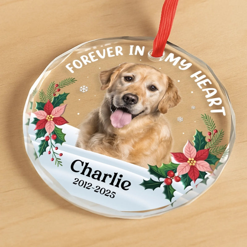 Custom Photo Circle Glass Ornament - Personalized Pet Memorial Sympathy Gifts For Dogs, Cats - Gone But Never Forgotten