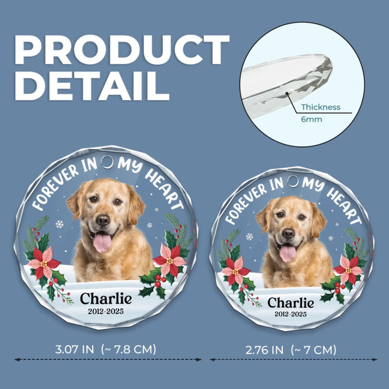 Custom Photo Circle Glass Ornament - Personalized Pet Memorial Sympathy Gifts For Dogs, Cats - Gone But Never Forgotten