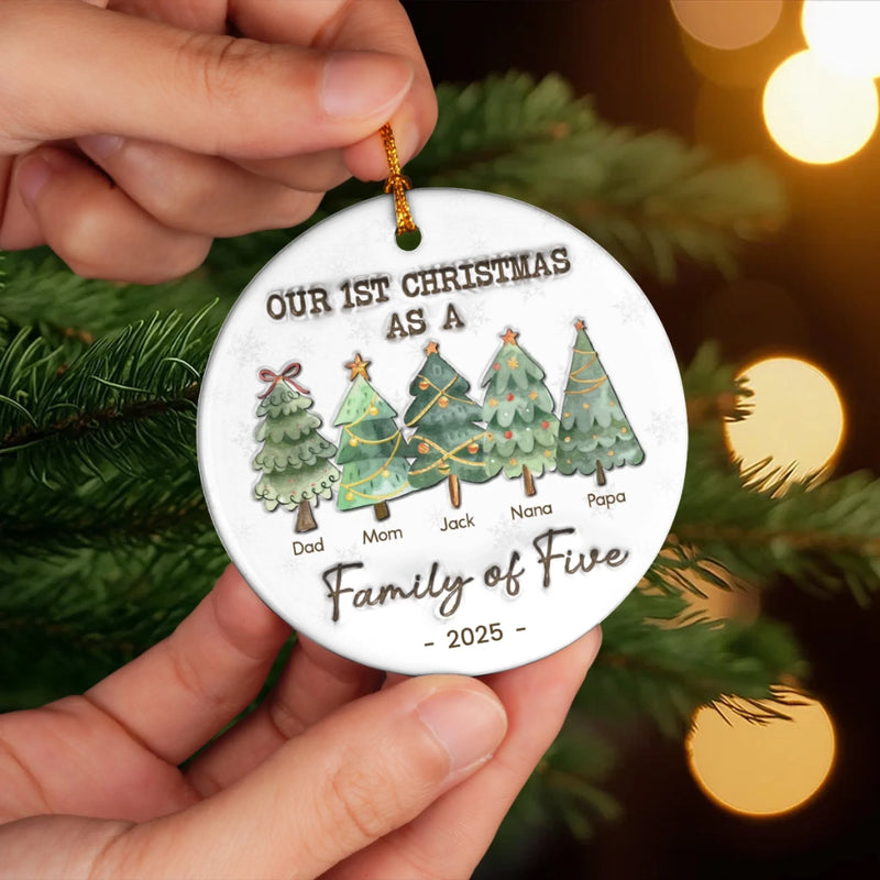 Family Is Like A Christmas Tree, It Needs Love To Shine Bright - Family Personalized Custom 3D Inflated Effect Printed Ornament - Ceramic Round Shaped - Christmas Gift For Family Members, First Christmas