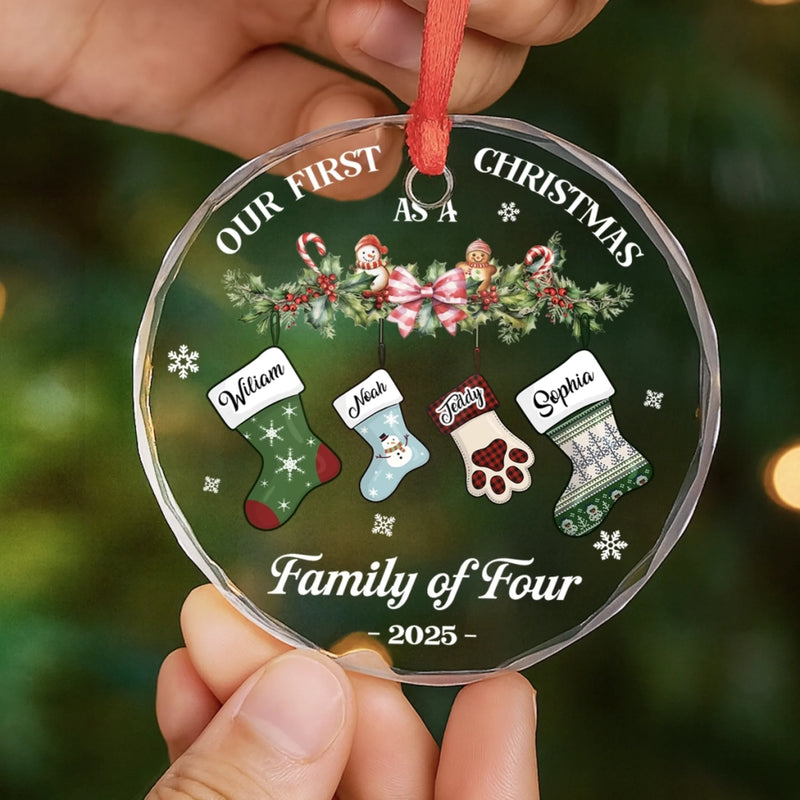 Custom Circle Glass Ornament - Personalized Christmas Birthday Gifts For Mom, Dad, Kids - Our First Christmas Together