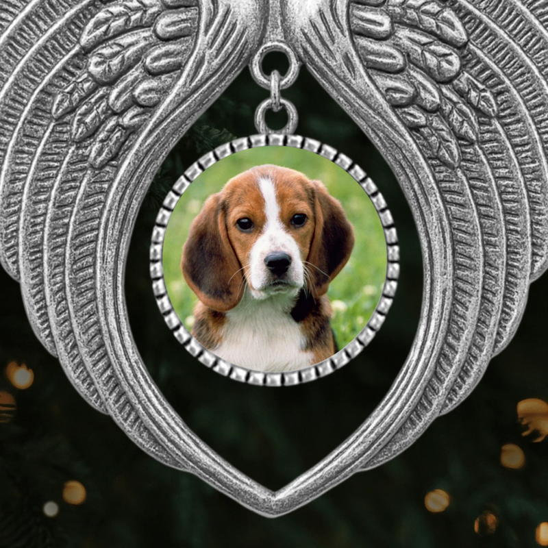 Custom Photo Metal Angel Wings Ornament - Personalized Pet Memorial Sympathy Gifts For Dogs, Cats - Forever Loved, Never Forgotten