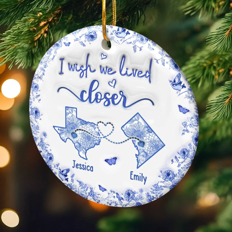 Custom Long Distance Ceramic Ornament - Personalized Best Friend Christmas Birthday Gifts For Women, Besties, Sisters, BFF - Connected By Heart No Matter The Miles