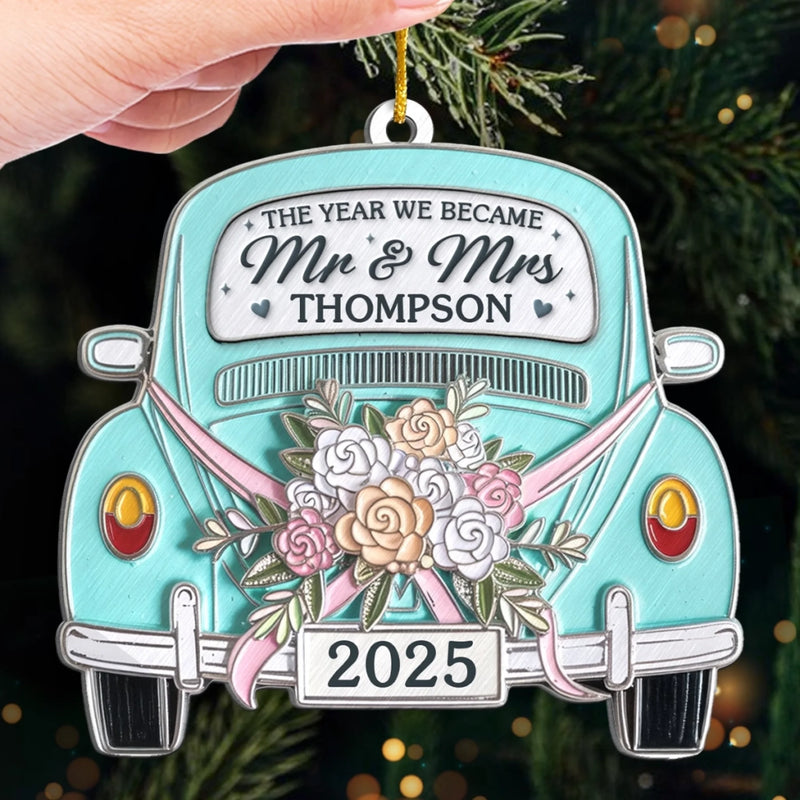Custom Metal Ornament - Personalized Anniversary Christmas Wedding Gifts For Husband And Wife, Him And Her - Driving Into Forever Together