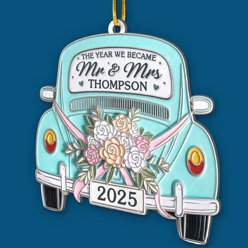 Custom Metal Ornament - Personalized Anniversary Christmas Wedding Gifts For Husband And Wife, Him And Her - Driving Into Forever Together