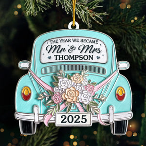 Custom Metal Ornament - Personalized Anniversary Christmas Wedding Gifts For Husband And Wife, Him And Her - Driving Into Forever Together