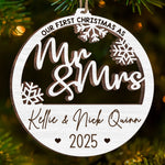Custom Wood Ornament - Personalized Anniversary Christmas Wedding Gifts For Husband And Wife, Him And Her - Mr And Mrs Under The Tree